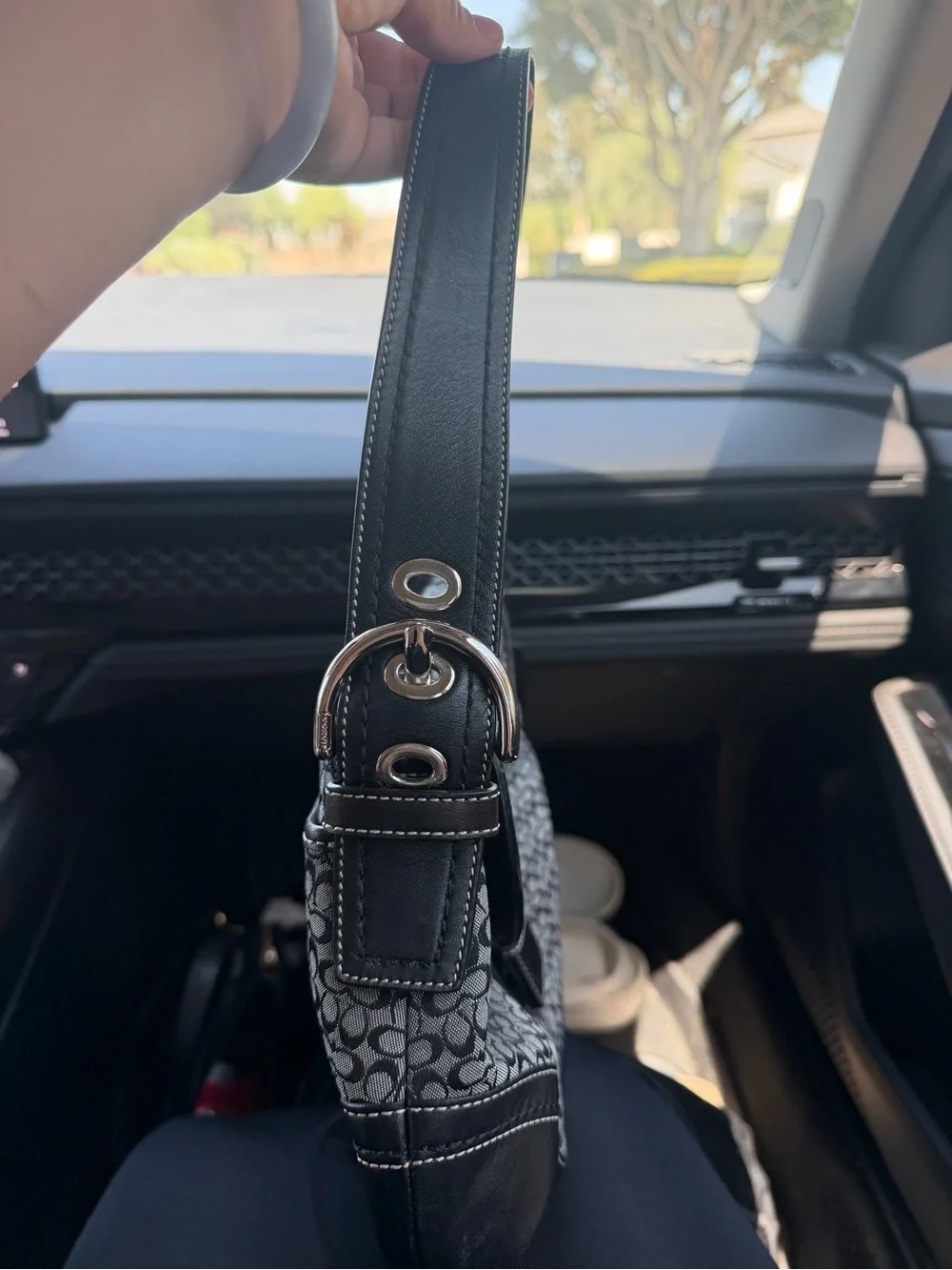 Coach Black and Gray Signature Canvas Shoulder Bag